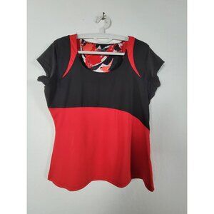 Bollé Womens Red & Black Abstract Print Activewear High Performance Shirt Top XL